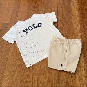 Polo by Ralph Lauren Kids White Paint Print and Chino Shorts Set